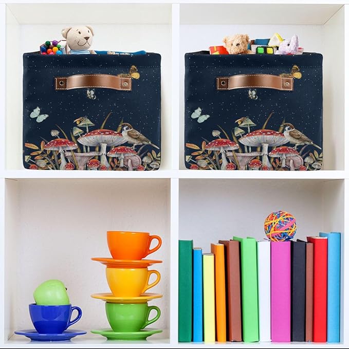 Mushroom Rectangular Storage Basket Bird Butterfly Rabbit Moon Organizer Bin Shelf Baskets For Home Office Dorm