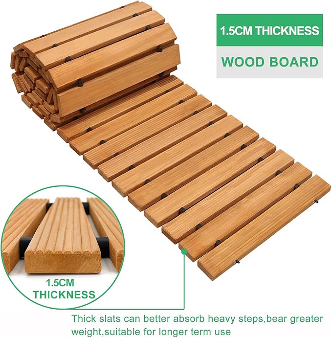 RELIANCER 8' Wooden Garden Pathway,Outdoor Roll Out Cedar Straight Walkway,Patio Path Decorative Garden Boardwalk Walkways,Weather-Resistant Roll Up Beach Wood Road Floor,Wedding Party Pathways