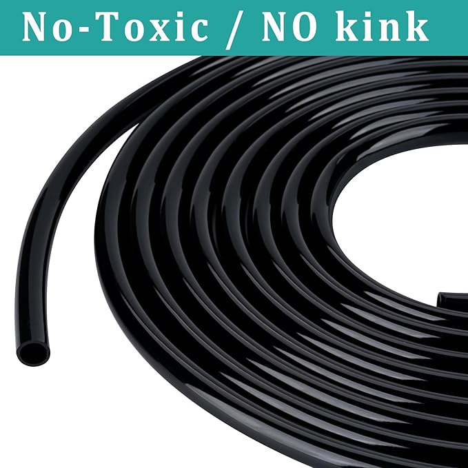 5/8" id - 10ft Black Vinyl Tubing Flexible PVC Tube Hybrid Hose Transfer Water Fuel Gas for Pond Fountain Garden Waterfall, Durable and Safe, with 2 Hose Clamps