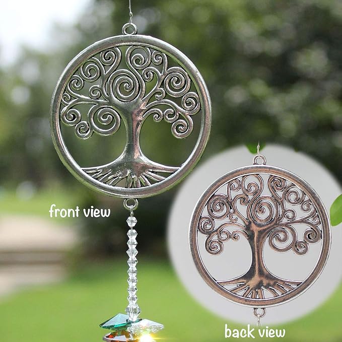 Crystal Garden Suncatcher Hanging Crystals Ornament for Window Rainbow Maker Prisms Home Decor Gift Boxed Sun Catcher Gift Idea for Mom Friends Grandma,Tree of Life