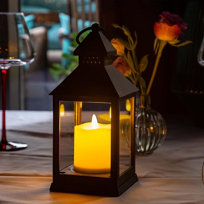 Vintage Lantern Decorative LED Flickering Flameless Candle with Timer, Battery Powered LED Decorative Hanging Lanterns for Indoor Outdoor Garden Yard Home Decor(1 Pack)