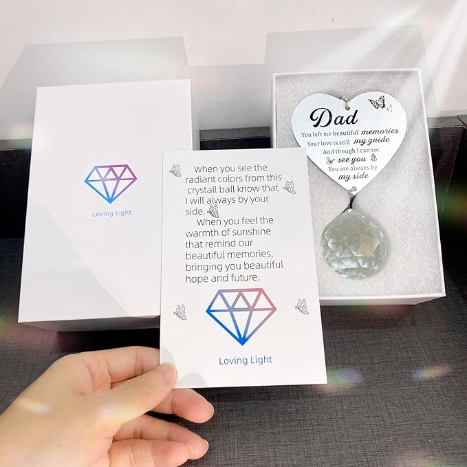 Memorial Suncatcher Gifts for Loss of Dad, Sympathy Gifts for Loss of Dad, Dad in Heaven Memorial Crystal Suncatcher for Window Home Decor (Dad)
