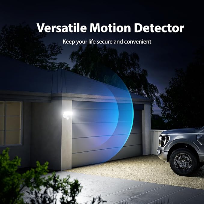 Onforu 65W LED Flood Light Motion Sensor Outdoor, 6500lm Security Light with Three Head, IP65 Waterproof Exterior Floodlight, 6500k Wall Light for Entryways Stairs Yard Garage