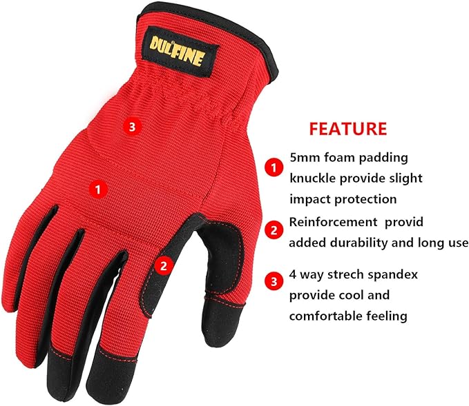 DULFINE High Performance Work Gloves For Men(3 Pairs Pack), High Dexterity Touch Screen For Multipurpose,Excellent Grip (Medium)