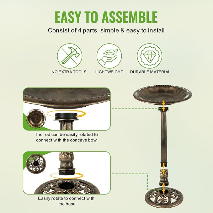 Backyard Expressions Outdoor Garden Bird Bath - Bronze - Weather Resistant Polyresin - 27 Inch
