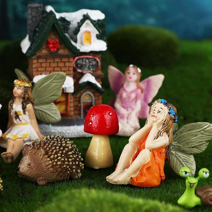 Roowest 16 Pcs Garden Accessories Miniatures Fairies Kit Resin Hedgehogs Cute Tiny Mushroom Miniature Figurines Mini Garden Lawn Yard Micro Landscape Ornaments for Home Decorations Outside