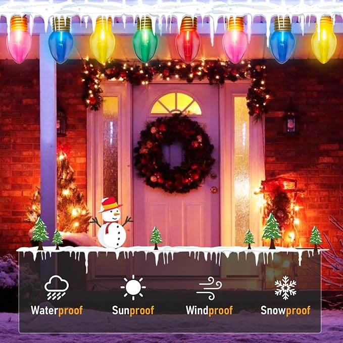 Jumbo Christmas Lights, 16Ft Outdoor Christmas Decorations String Lights with 10 5'' Large Multicolor Bulbs Xmas Hanging Light Waterproof UL Listed for Outdoor Patio Eave Holiday Yard Roofline Decor