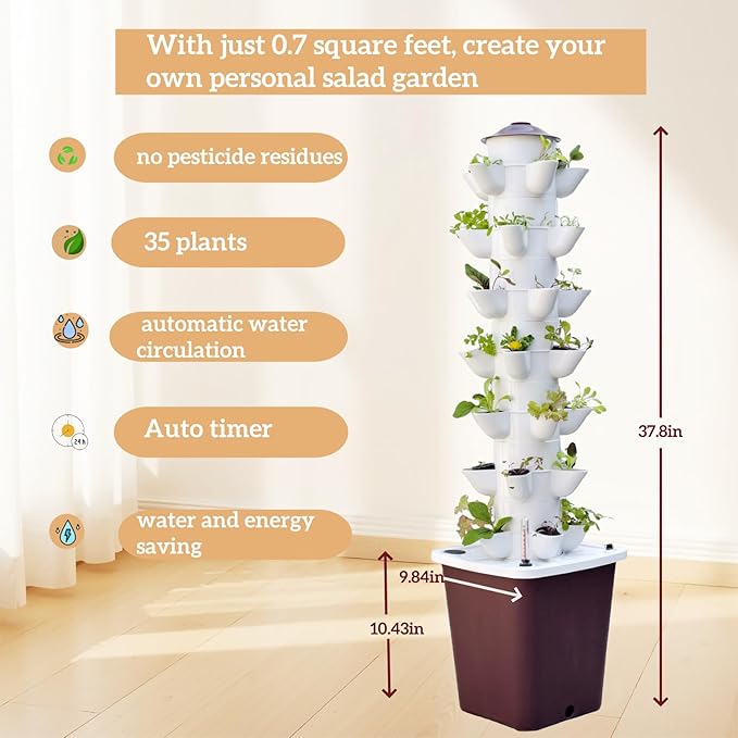 Hydroponic Growing System Kit – Indoor Vertical Hydroponic Garden Tower, 35 Planting Pods，Indoor Herb Garden,Lettuce Vegetables Hydroponic Growing Kit