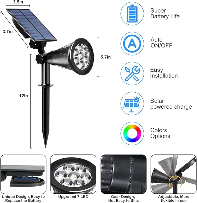 T-SUNUS Halloween Solar Landscape Spotlights Color Changing, Christmas Solar Spot Lights Outdoor Waterproof IP55 Adjustable for Yard Lighting Wall Lights Auto On/Off for Pathway Garden 2 Pack