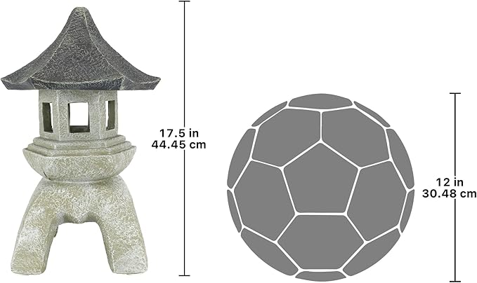 Design Toscano Asian Decor Pagoda Lantern Indoor/Outdoor Statue, Set of 2 Large, Cast Stone Resin, Two Tone Stone Finish