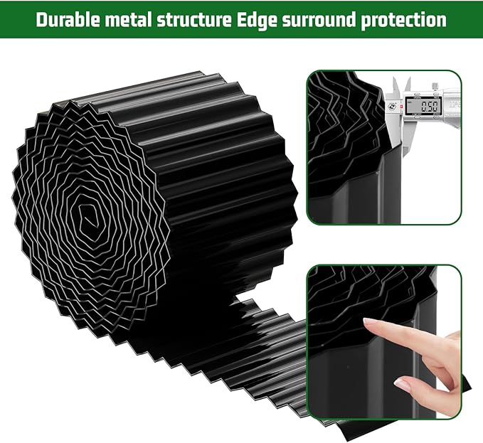 SnugNiture Corrugated Metal Garden Edging,6" x 50' Sturdy Lawn Edging Brooder,Landscape Edging Border for Lawn, Flower Bed,Garden and Yard(Black)
