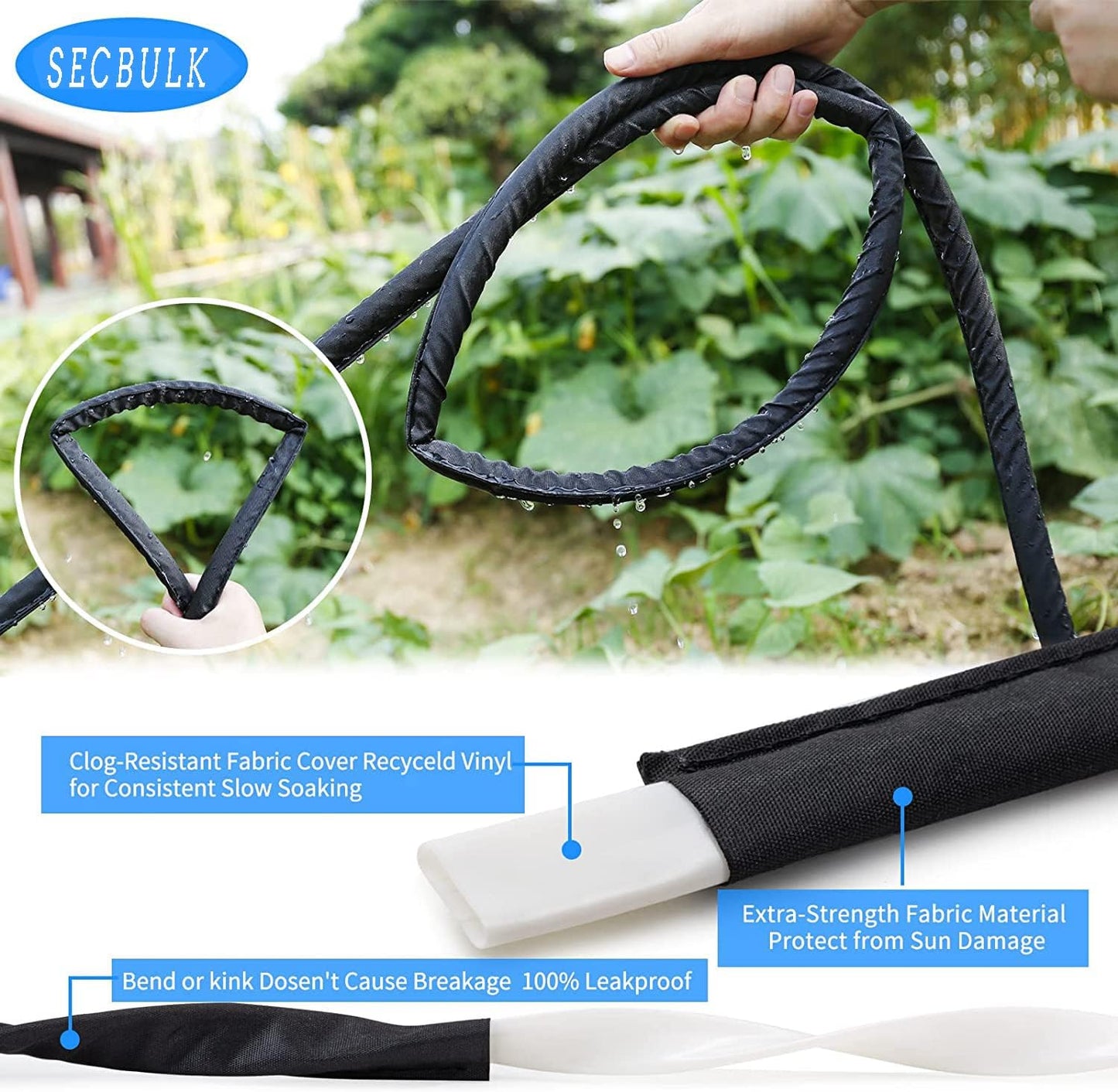 2025 Flat Soaker Hose 75 ft with Stakes for Garden, 75ft Linkable Drip Hose Diy Garden Irrigation System Saving 80% Water, Dual-layer Leak-free Design Water Hose with Holes