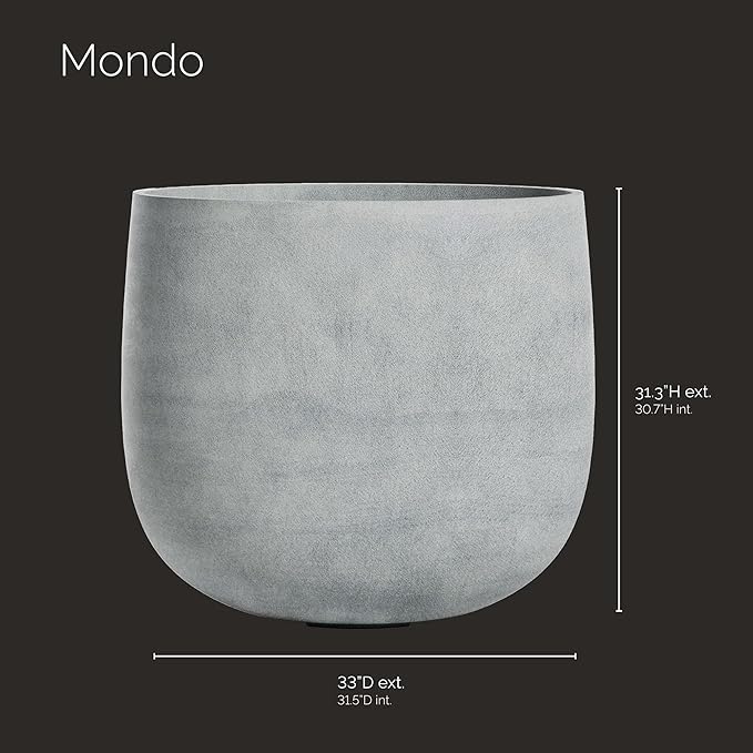 Mondo Large Planter – Concrete Stone Finish – Fiberglass Indoor/Outdoor and Weather-Resistant Round Planter (33" D x 31.3" H Exterior, 31.5" D x 30.7" H Interior)