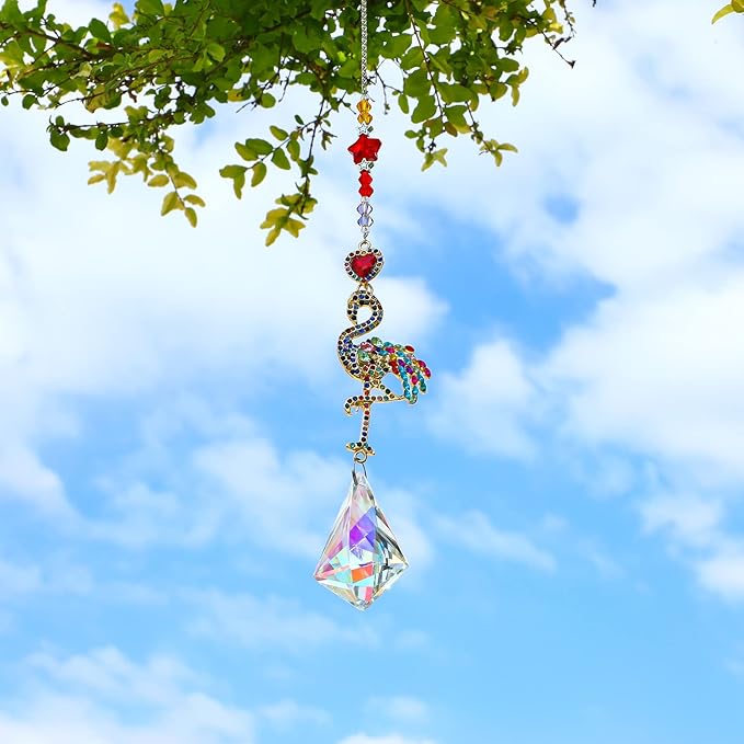 Flamingo Colorful Crystal Rhinestones Suncatcher Window Hang Pendant, Hanging Crystals for Windows,Christmas Tree,Wedding Decor