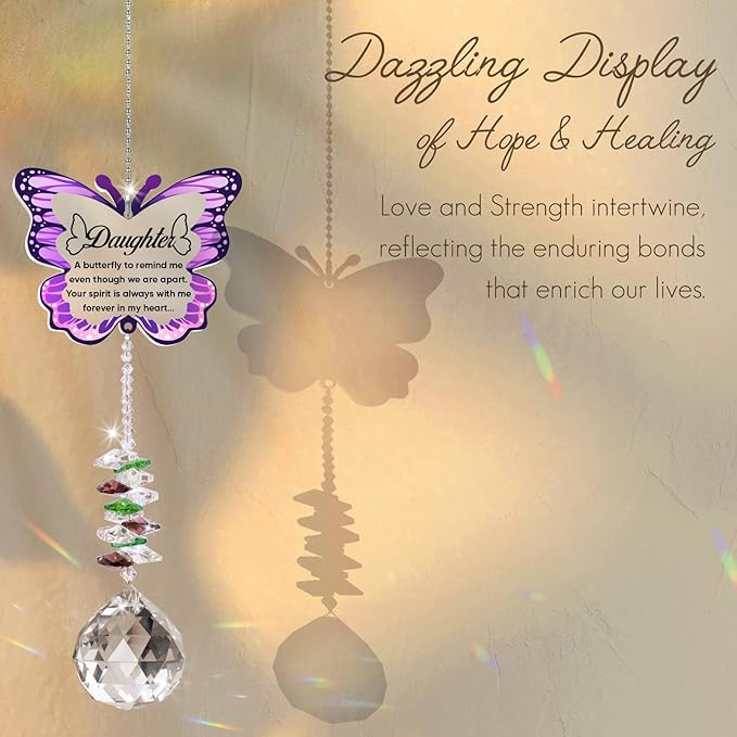 Sympathy Gifts for Loss of Daughter, Daughter Memorial Crystal Suncatcher Butterfly Rainbow Maker, Memorial Gifts for Loss of Daughter, in Memory of Daughter, Bereavement Gifts for Loss of Daughter