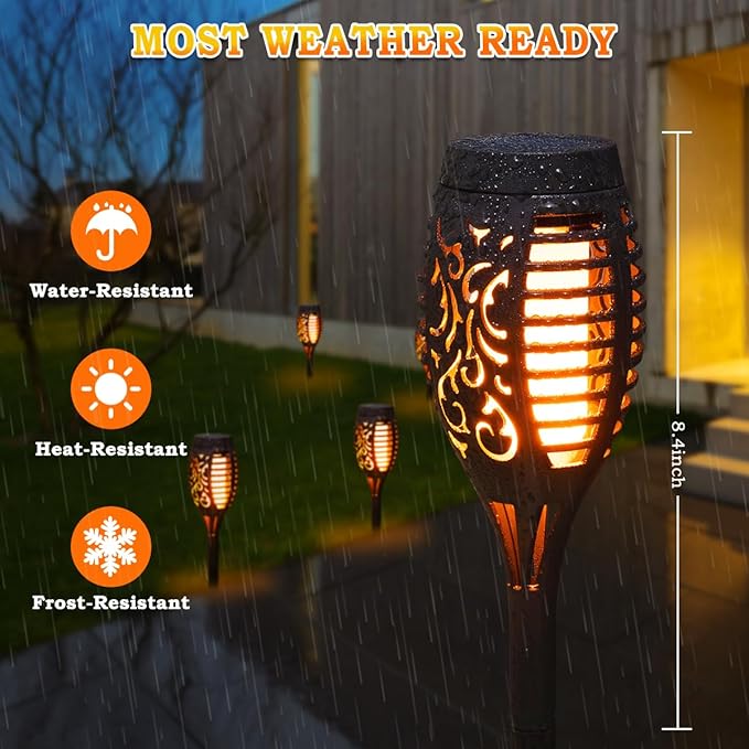 MIUSIKIT 16Pack Outdoor Solar Lights for Yard, Solar Flame Lights for Outside Decorations, Solar Pathway Lights Outdoor Waterproof, Luces Solares for Outdoor Lighting Art