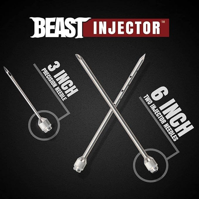 Grill Beast - 304 Stainless Steel Meat Injector Kit with 2-oz Large Capacity Barrel and 3 Professional Marinade Needles