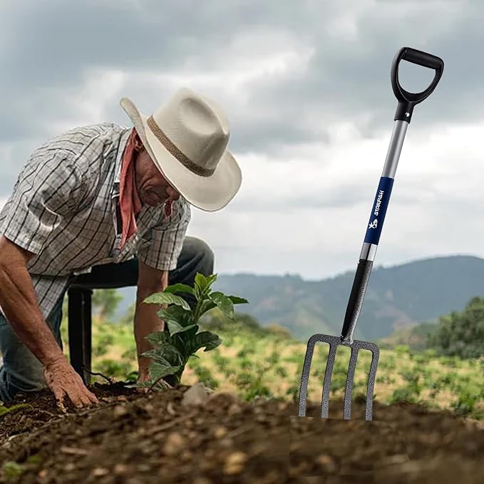 4-Tine Spading Digging Fork, Garden Digging Spading Fork Forged Steel with D-Grip Handle 41“