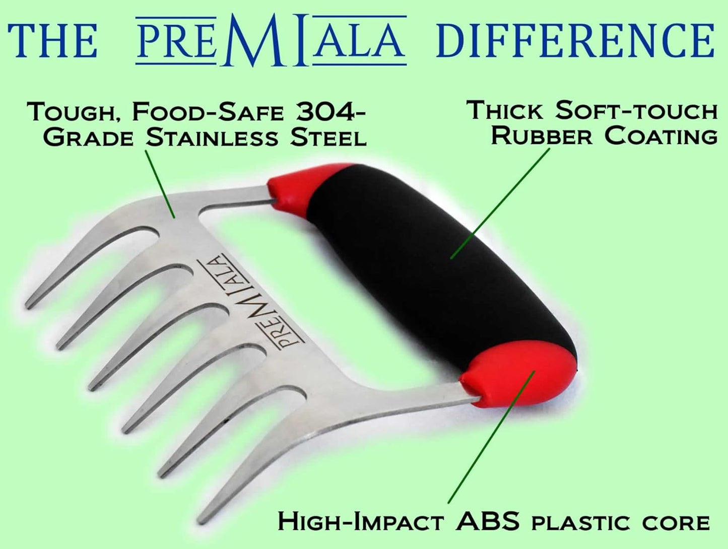Meat Claws Stainless Steel - Premium Soft Rubber Handles for Ultimate Comfort and Grip! Wolverine Claws shreds Pulled Pork and BBQ Meat quickly and easily!