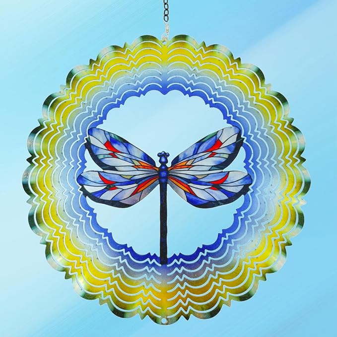 Dragonfly Metal Wind Spinners - Hanging Dragonfly Wind Spinner for Outdoor & Indoor Decorations, Dragonfly Gifts for Women Mom Grandma Wife, 12 inch 3D Wind Spinner for Ornament Gifts