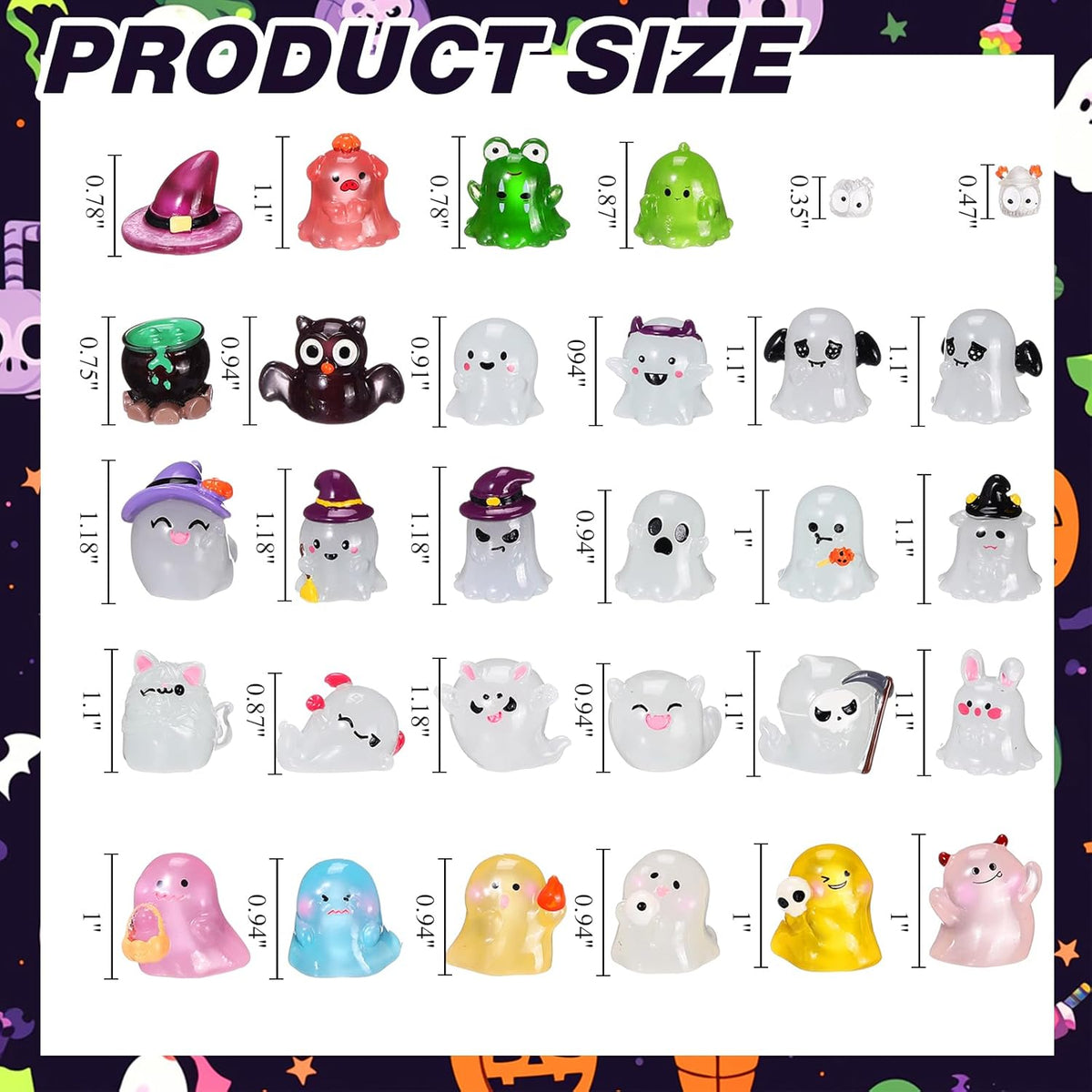 58 Pcs Halloween Luminous Mini Figures Glow in Dark Tiny Resin Figures Set Fairy House Diorama Accessories Halloween Pumpkin Ghost Skull Ornament for Garden Dollhouse Craft DIY (Wizard)
