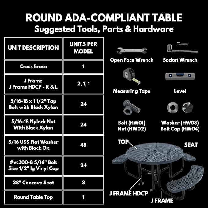 Coated Outdoor Furniture Heavy-Duty Portable ADA-Compliant Outdoor Picnic Table with Umbrella Hole, Expanded Metal Patio Dining Furniture Made in America (46" Round Top, Textured Burgundy)