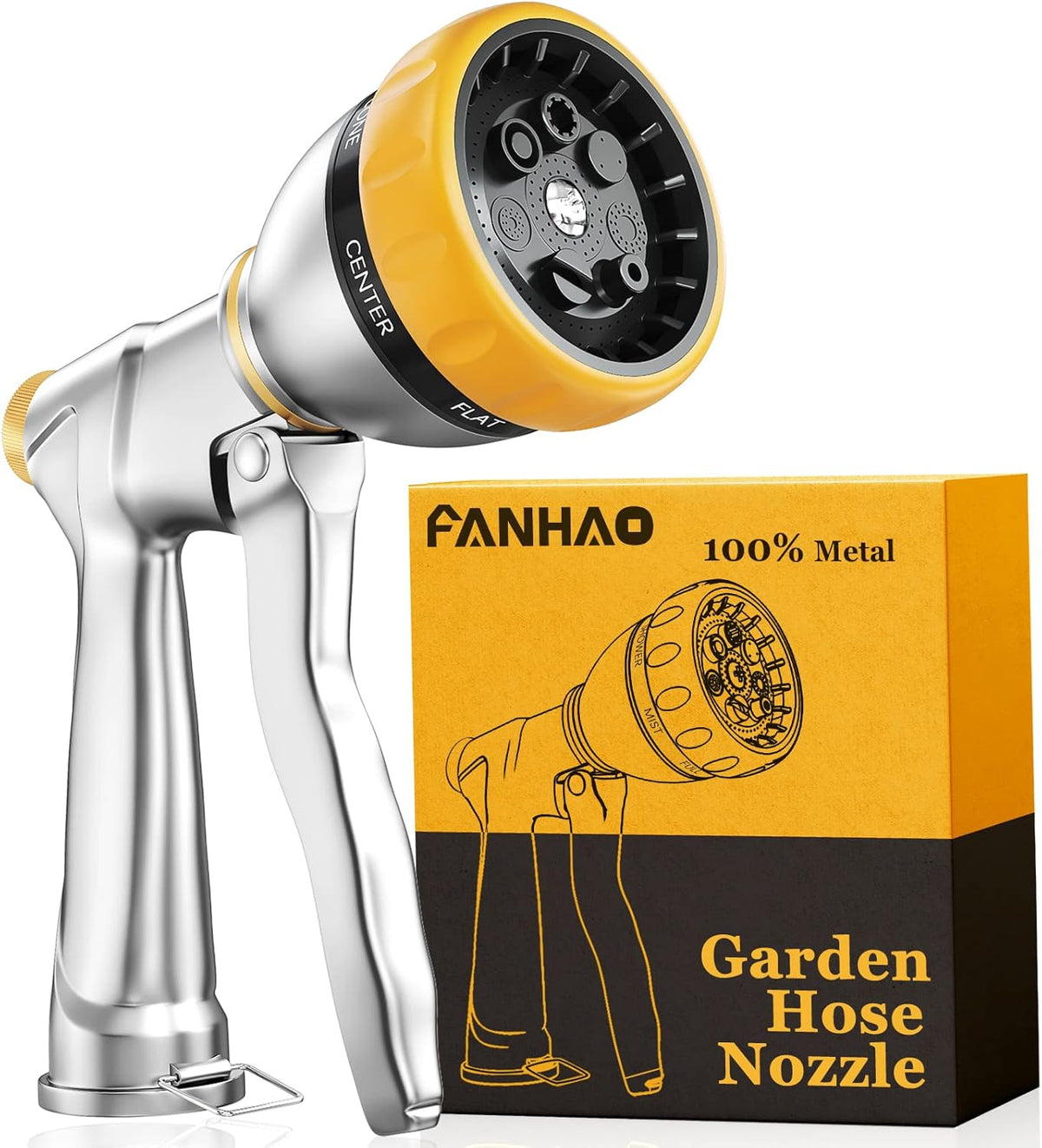 FANHAO Garden Hose Nozzle Sprayer, 100% Heavy Duty Metal Water Hose Sprayer with 7 Spray Patterns, High Pressure Spray Nozzle for Watering Plants & Lawns, Washing Cars & Pets