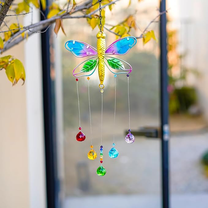 Dragonfly Hanging Crystal Suncatcher Ornament Window Garden Decor Rainbow Maker Prism Pendant