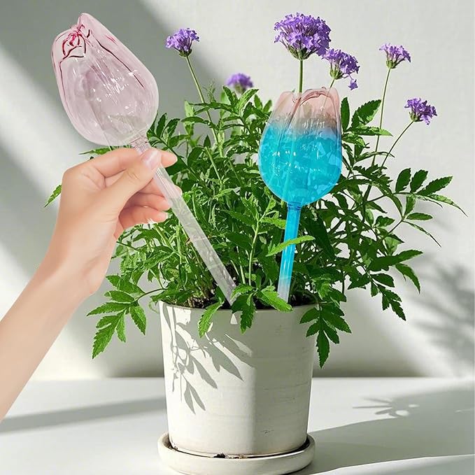 2 PC Glass Water Globes for Plants, Self-Watering Plant Device Plant Watering Globes Tulips Insert Spikes Drip Devices for Indoor & Outdoor Plants