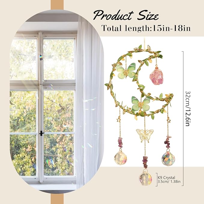 Suncatcher - Amethyst Moon Crystal Sun Catcher Window Hanging, Good Luck Charms Gifts for Women Chrismas Thanksgiving Birthday Crystal