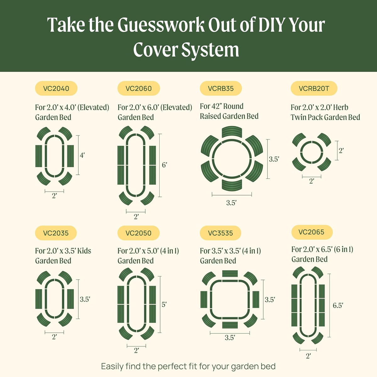 Vego garden Cover System for 2.0' x 6.5' (6 in 1) Garden Bed