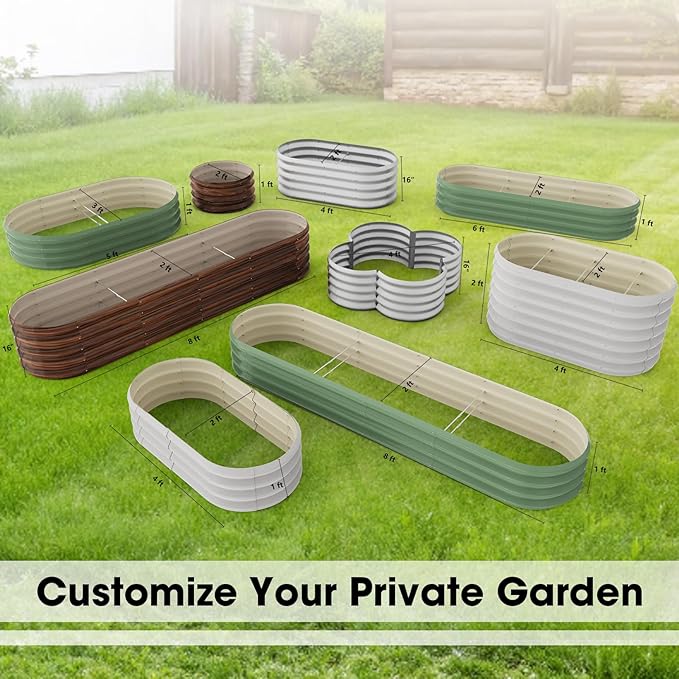 4x2x2ft Oval Galvanized Raised Garden Bed Kits Outdoor Large Metal Modular Planter Box 9-in-1 Raised Beds for Gardening,Vegetables,Fruits,Flowers & Herbs (White)