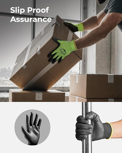 OKIAAS Work Gloves for Men，Ultra Thin and Lightweight Working Gloves with Grip, 12 Pairs Bulk Pack Construction Gloves with Polyurethane Coating for Light Duty Work (Black, X-Large)