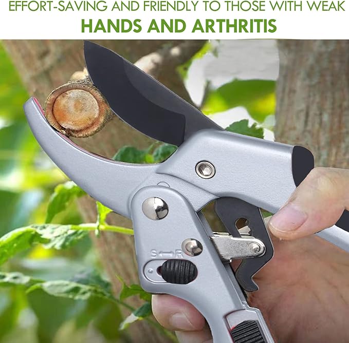Upgraded Garden Clippers, Adjustable Germany Pruners, Work 3 Times Easier, Professional Pruning Shears, Cutting Rose, Flower, Hedge, Stem, Sharp Gardening Scissors, Arthritis Weak Hand Snips