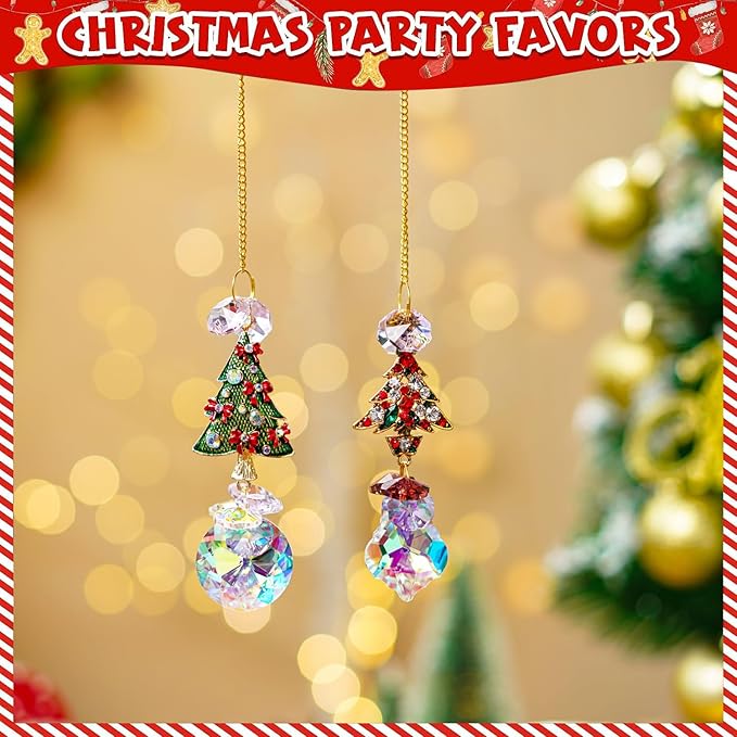 2PCS Rhinestones Christmas Tree Ornaments Suncatcher Prisms Hang for Tree Window Christmas Eve Party