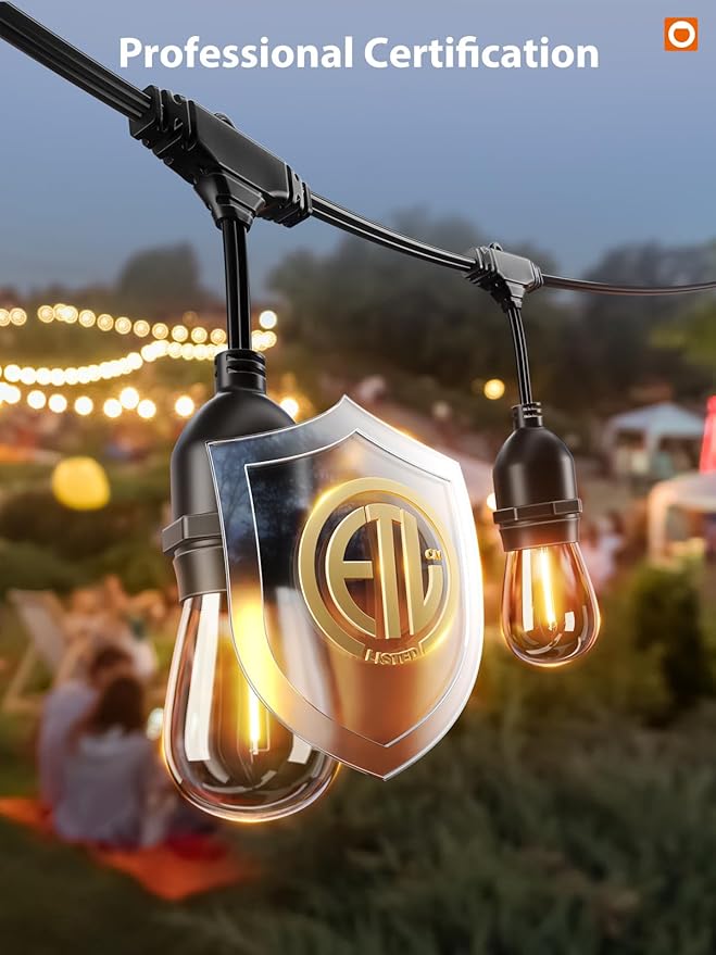addlon 96FT(48FT*2) LED Outdoor String Lights with Edison Shatterproof Bulbs Commercial Grade Patio Cafe Light, ETL Listed Weatherproof Strand 30 Hanging Sockets for Bistro Backyard