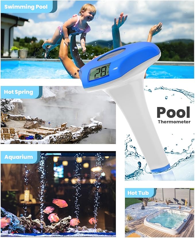 BALDR Pool Thermometer Floating Easy Read, IPX8 Waterproof, Solar Powered Digital Pool Thermometer with LCD Screen for Swimming Pool/Hot Tub/Aquarium (Navy)