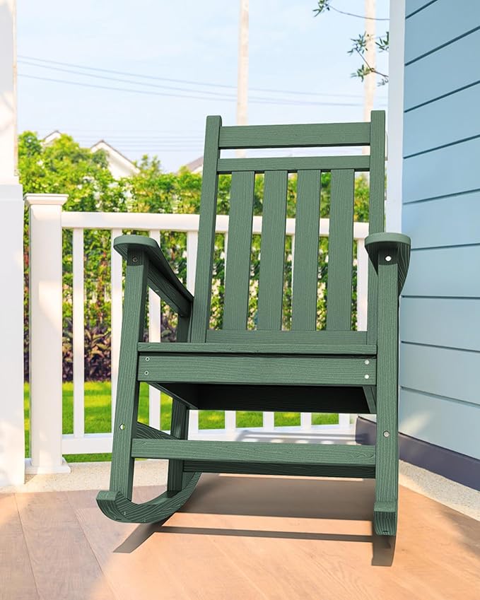 SERWALL Outdoor Rocking Chair Set of 2, HDPE Rocking Chairs for Adult, All Weather Porch Rockers for Lawn Garden, Green
