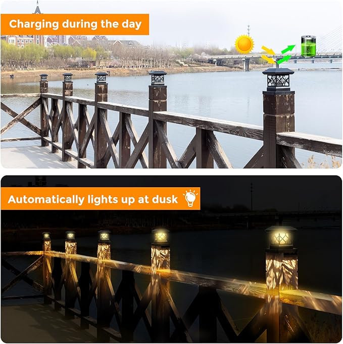 TWINSLUXES Solar Post Cap Lights Outdoor - Waterproof LED Fence Post Solar Lights for 3.5x3.5/4x4/5x5 Wood Posts in Patio, Deck or Garden Decoration 4 Pack