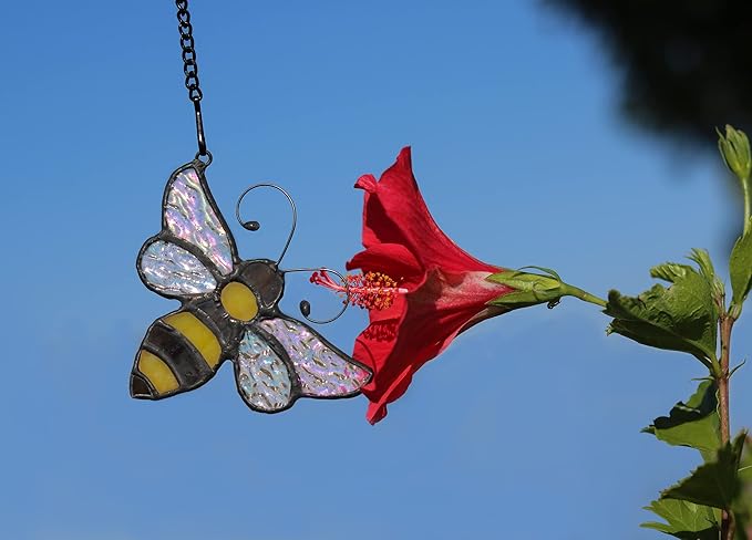 Bumble Bee Ornament Stained Glass Window Hanging Suncatcher Home Decor, Birthday Gifts for Mom Grandma Aunt Sister Bee Lover, Mother's Day Bee Decoration