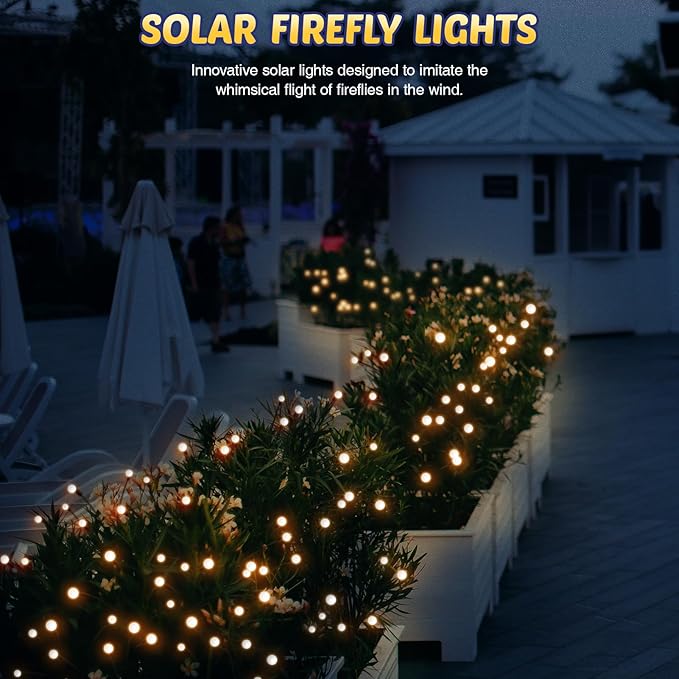 Solar Firefly Lights 4 Pack 32 LED Lights 2 Lighting Modes for Garden, Patio and Yard Solar-Powered LED Lights (Warm White)