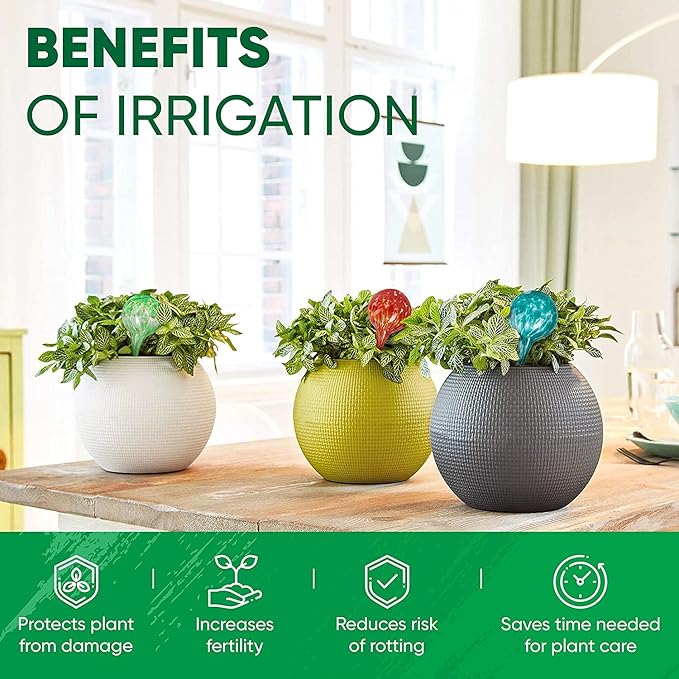 Plant Watering Globes Set of 6 - Large Self Watering Globes for Indoor & Outdoor Plants - Multicolored, Automatic, Glass Watering Bulbs for Daily Use, Plant Watering Devices