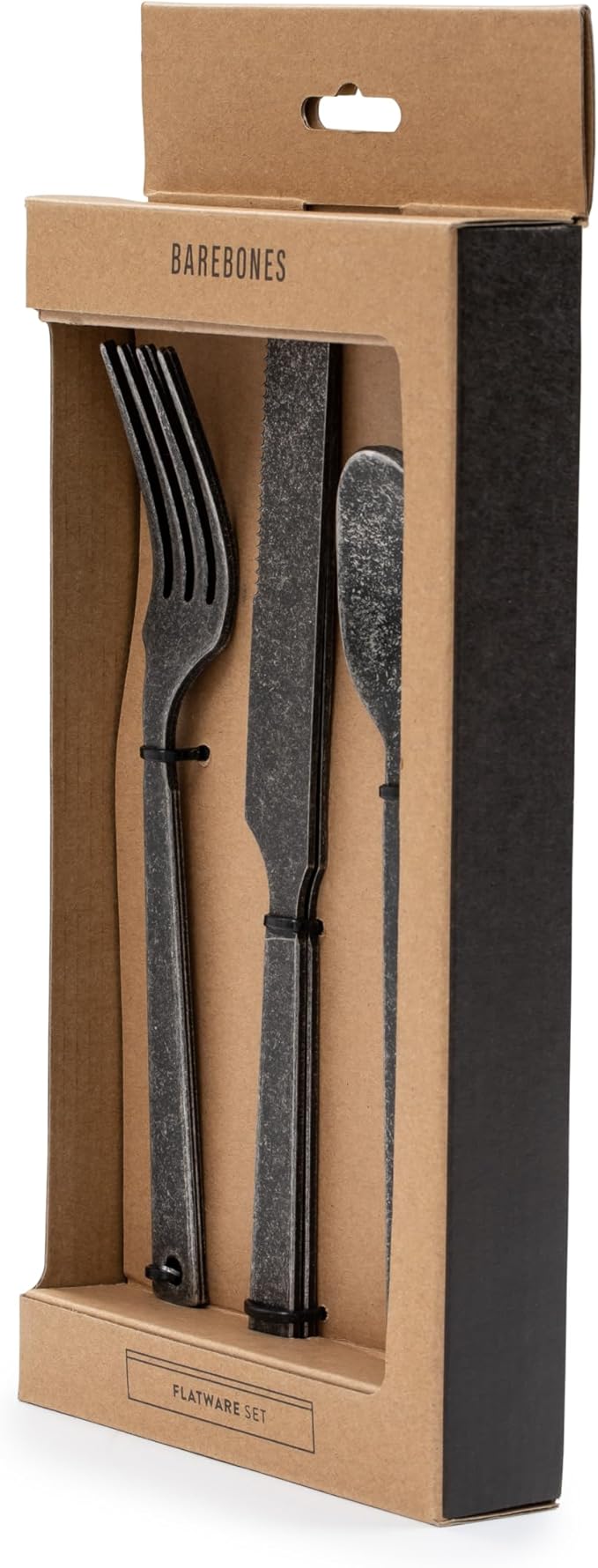 Barebones Flatware Silverware Set - Formal Camping Utensils - Stainless Steel Cutlery Set of 6 - Camping Utensil Set with Forks, Knives, and Spoons (Matte Black)