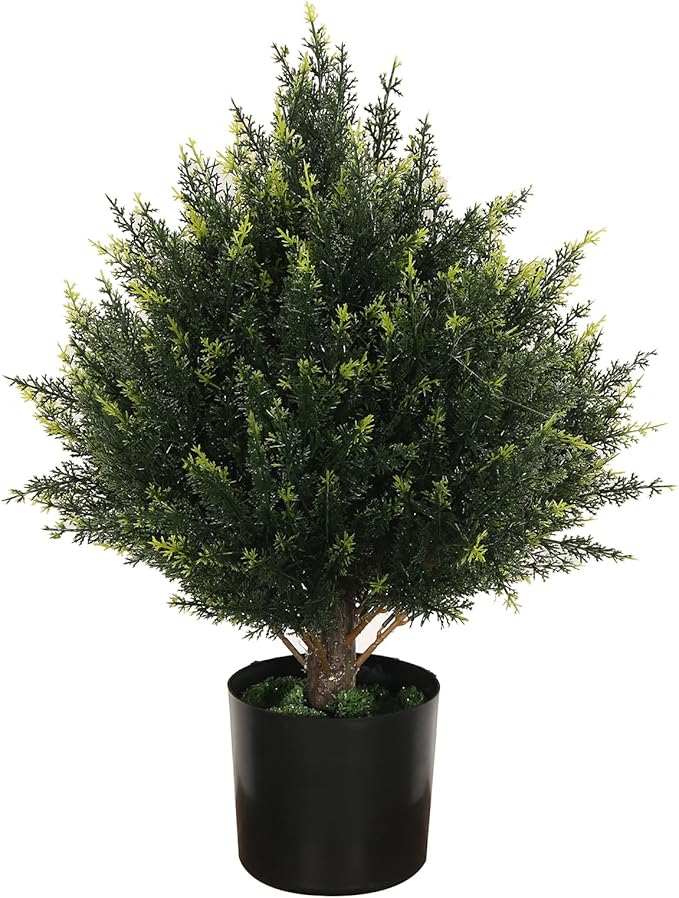 19” Artificial Cedar Outdoor Artificial Shrub Sunlight Resistant Leafy Potted Plant for Indoor Porch of Home and Office Artificial Outdoor Tree Topiary Trees
