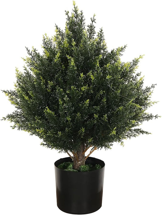 19” Artificial Cedar Outdoor Artificial Shrub Sunlight Resistant Leafy Potted Plant for Indoor Porch of Home and Office Artificial Outdoor Tree Topiary Trees