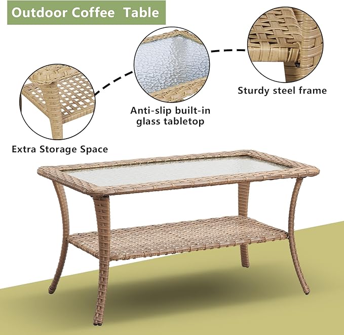 Outdoor Wicker Patio Furniture Set - 6 Piece Rattan Patio Conversation Set with 2 Rocking Swivel Chairs,2 Ottomans,1 Sofa and 1 Coffee Table for Porch Deck Backyard Garden(Yellow/Red)