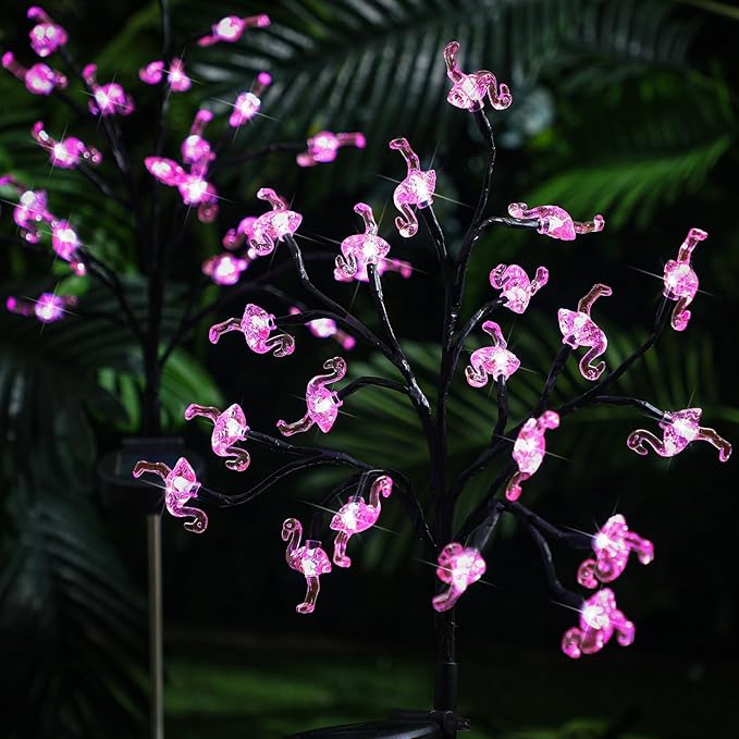 4 Pcs Pink Flamingos Yard Decoration Solar Flamingo Stake Lights Outdoor LED Yard Decorations for Pathway Lawn Patio Walkway Christmas, 29.5" Height