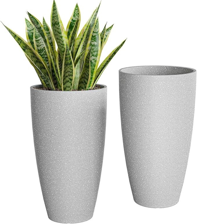 QCQHDU 21 inch Tall Planters for Indoor & Outdoor Plants, 2 Pack Sturdy Plant-Flower-Tree Pots for Front Porch Patio Deck Living Room Decor