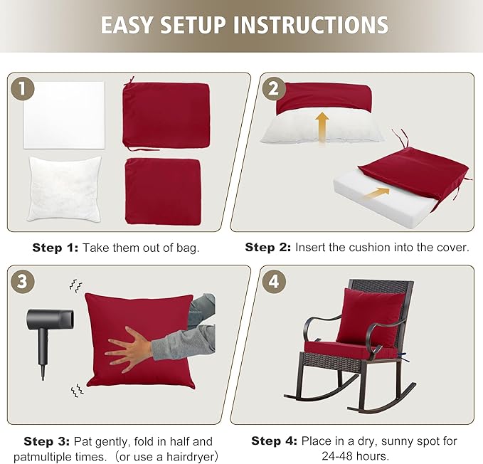 Outdoor Cushions for Patio Furniture, Waterproof Outdoor Chair Cushion w/Fade-Resistant, Removable & Machine-Washable Cover, 22x22 Inch, Deep Seat Sofa/Couch Pad Replacement – Set of 1/2/4, Burgundy