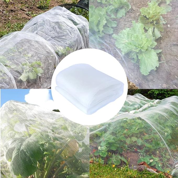 Agfabric Garden Netting 5'x10' Insect Pest Barrier Bird Netting for Garden Protection,Row Cover Mesh Netting for Vegetables Fruit Trees and Plants,White
